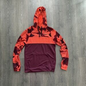 Mens Nike Dri-FIT Camo Pull Over Hoodie Size Maroon Orange Athleisure Sporty